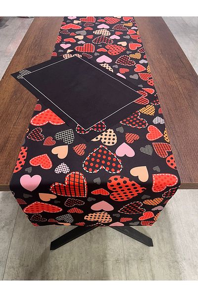 tarzınısec Valentine's Day Love Themed Runner Cover and American Service 40 X 140 - 4 Pieces