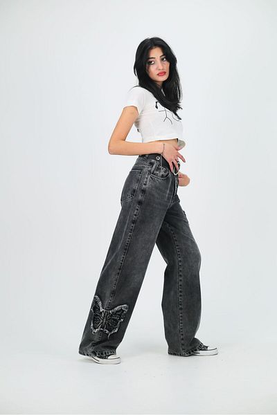 Touz Moda Y2K Snow Wash Butterfly Print Baggy Pants