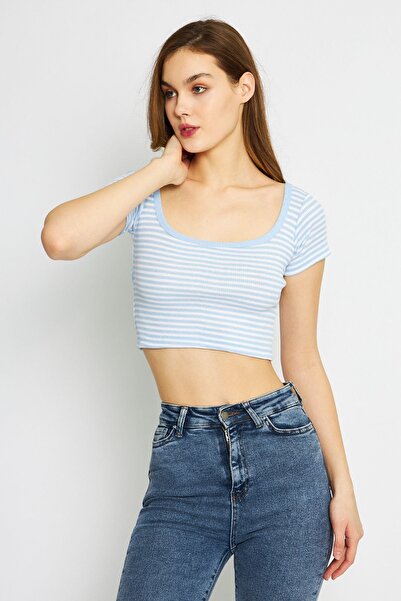 Oyga Γυναικεία A.Blue Camisole ριγέ τετράγωνη λαιμόκοψη Crop μπλούζα