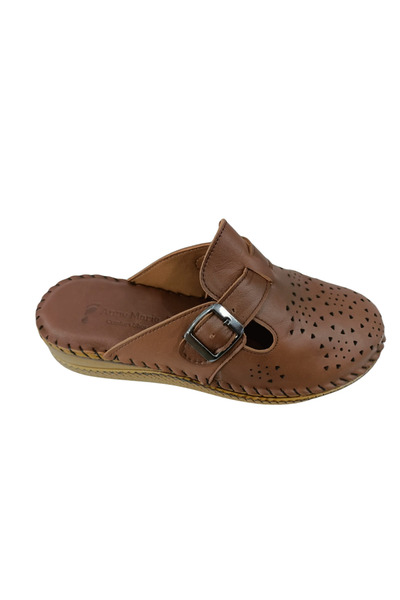 BENTO Anne Marie 018 Brown Leather Anatomical Closed Front Women's Slippers