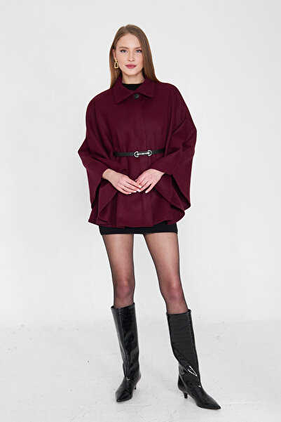 SevdeUgur Women's Belted Cashmere Poncho Burgundy / Sevde Ugur