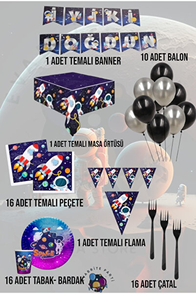 Evabrite Set tematic spațial pentru 16 persoane Superb - Set pentru petrecere...