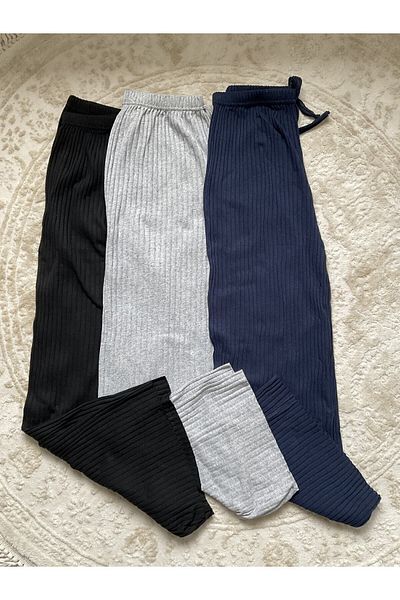 Asel Set de 3 pantaloni și pantaloni de trening pentru femei - negru, gri, afumat, ocazional pijamale confortabile pentru acasă