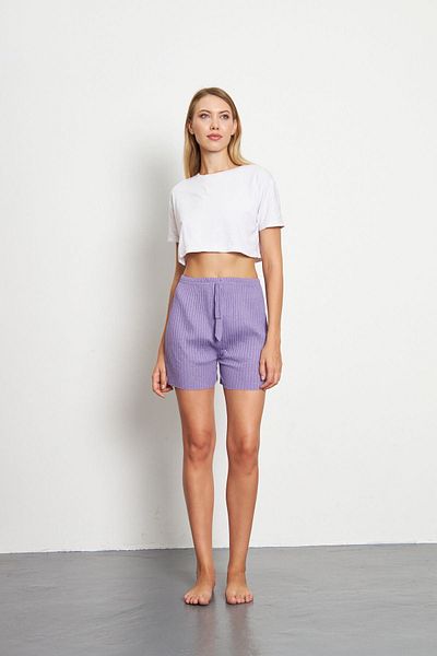 Oyga Μωβ Κοτλέ Γυναικεία Σορτς Πιτζάμα - Casual Άνετα Ρούχα