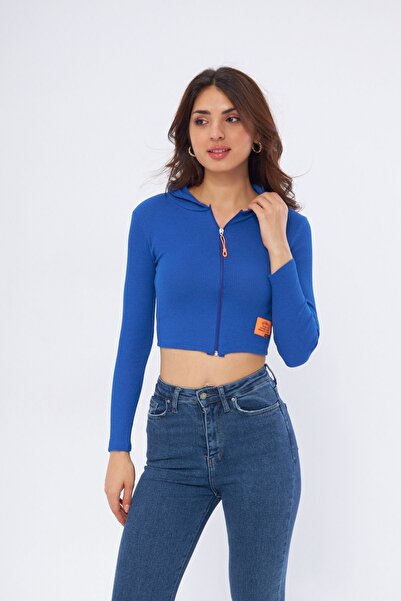 Oyga Sax Кольорова жіноча блуза-кроп - з капюшоном і блискавкою
