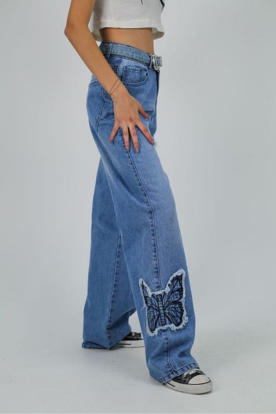 Touz Moda Y2K Snow Wash Butterfly Print Baggy Pants