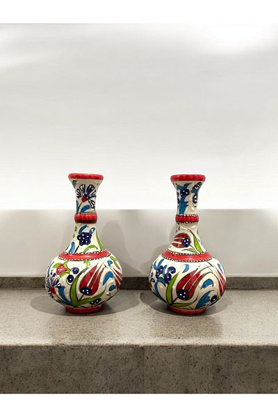 STORESZA Handmade Kütahya Tile 15 cm Double Teardrop Vase Set