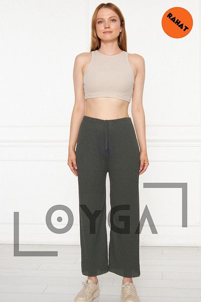 Oyga Γυναικεία Παντελόνια Χακί Κοτλέ Αναφορά Casual Παντελόνια & Φούτερ
