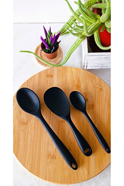 TARIK HOME 3'lü Set Sert Uçlu Isıya Dayanıklı Yanmaz Yapışmaz Silikon Kaşık s...