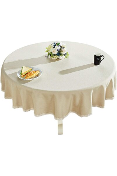 Zeren Home Liquid Resistant Laceless Round Tablecloth with Lace Detail