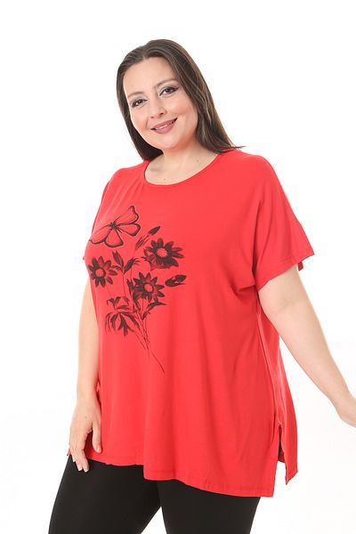 KSV Collection تي شيرت تونيك كبير الحجم بنمط زهور من قماش الفيسكوز