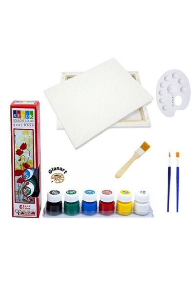 Glanart lüks guaj boya başlangıç seti 25x35 tuval ipek zemin fırçalı 6x20 ml