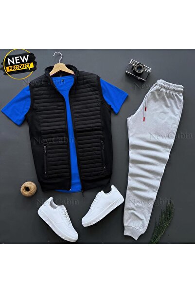 NewCabin Basic Quilted Vest - Gray Summer Sweatpants - Saks T-Shirt 3-Piece B...