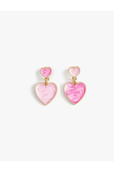 Koton Earrings Heart Shaped Colorful Rhinestones