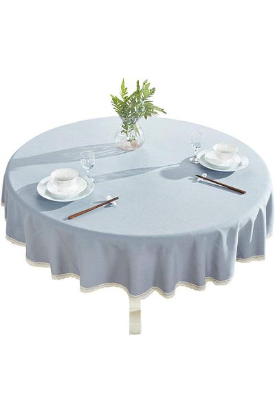Zeren Home Față de masă rotundă, rezistentă la lichide, fără picior, cu detaliu din dantelă