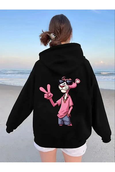 LAND MODA Unisex Μαύρο φούτερ με κουκούλα