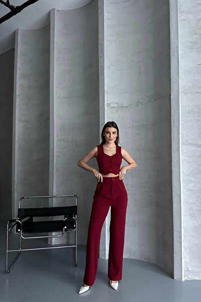 Diviny Buttoned Vest Palazzo Pants Set