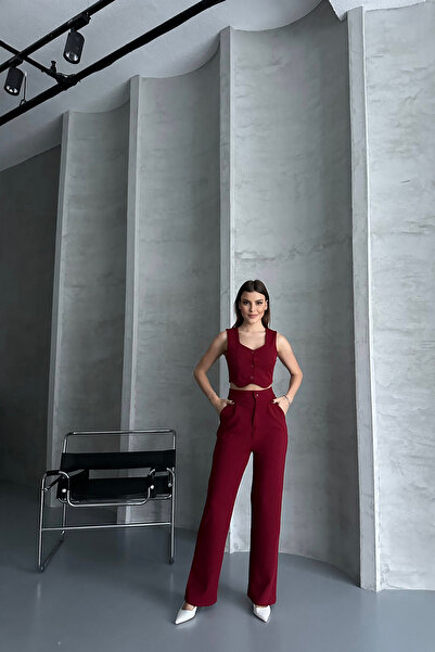 Diviny Buttoned Vest Palazzo Pants Set