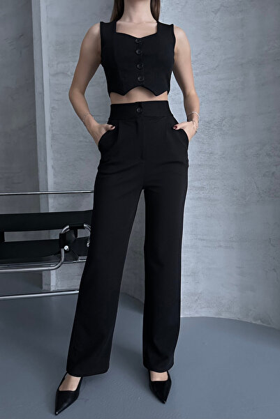 Diviny Buttoned Vest Palazzo Pants Set