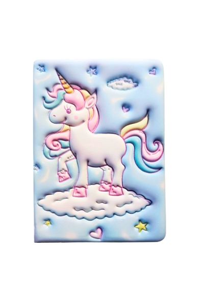 Glanart Puffy Cute Unicorn Notepad 13 X 18 cm 96 Ypr. Striped Light Blue