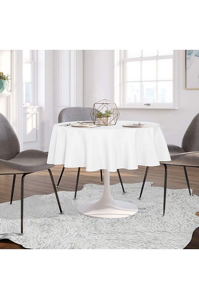 Zeren Home Față de masă din in alb - rezistentă la lichide, rotundă și fără cot