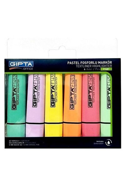 Gıpta Set of 6 Highlighter Pastel Pens - Refillable