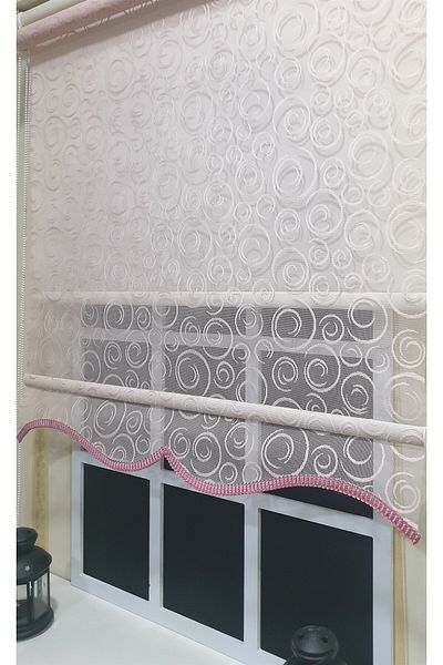 StorBurada Double Mechanism Pink Tulle Curtain and Ecru Roller Blinds Stb2015-V12