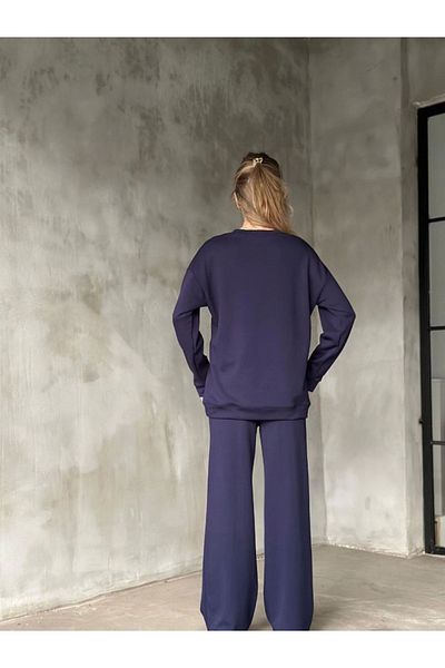 leyla sanat sanata yeni bir bakış açısı Leyla Sanat a New Perspective on Art Osy Modal Soft Texture Fabric Crew Neck Suit- Navy Blue