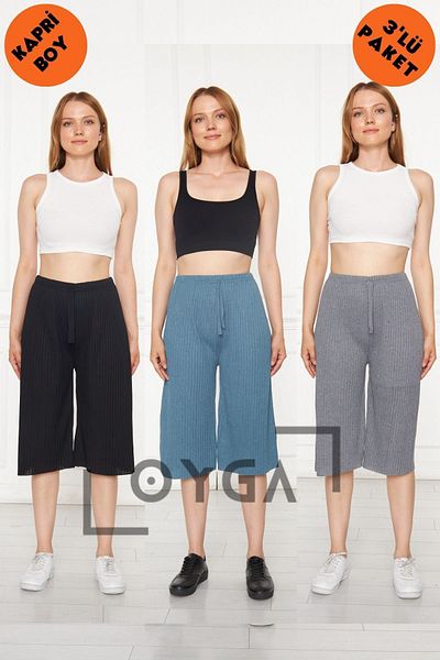 Oyga Rap cu nervuri pentru femei afumate din 3 piese - Pantaloni cu pantaloni de trening și pijamale Camel Sax