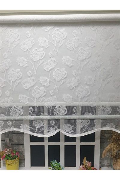 StorBurada Double Mechanism Off-White Tulle Curtain and Ecru Roller Blind Stb1093