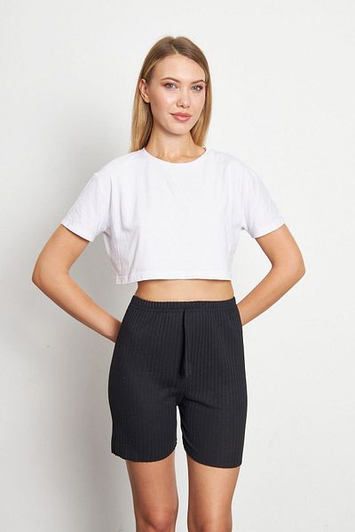 Oyga Pantaloni scurti de damă negri cu nervuri Pantaloni de pijama - Îmbrăcăminte casual confortabilă