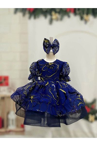 Nissa Blue Yellow Striped Girl's Dress