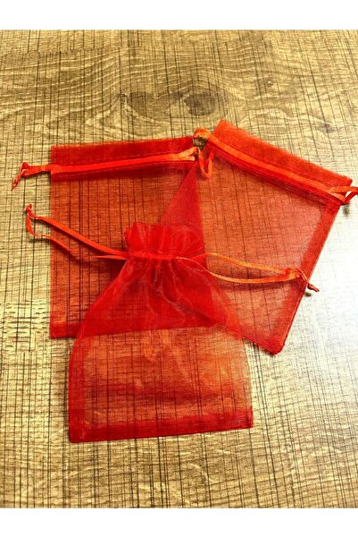 yörük tuhafiye Organze Tül Kese ,100 Adet, Kırmızı (9X12 CM) Kına, Bebek,çere...