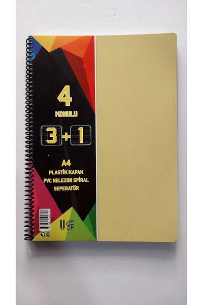 Glanart a4 size 3+1 bookmark notebook dersane notebook (3 squares 1 lines)120 sheets udep yellow