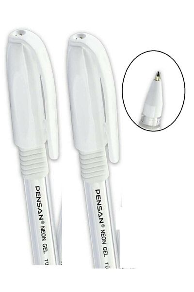 Pensan White Ballpoint Pen Gel 1.0 Mm (2 Pieces) White