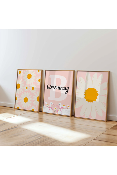 DES VU PRINT 3'lü Çocuk Odası Pembe Temalı İstek İsimli Çerçevesiz Poster