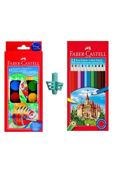 Faber Castell 12 Renk Sulu Boya Kuru Boya Seti Kalem Tutmaçlı Tam Boy
