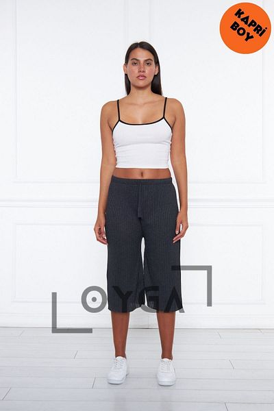 Oyga Pijamale antracit pentru femei - Pantaloni și pantaloni de trening cu nervuri, îmbrăcăminte casual pentru acasă