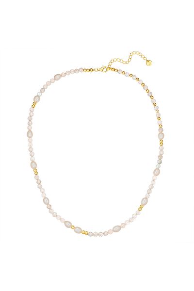 Glanzstücke München Edelsteinhalskette Kette Sterling Silber Gelbgold Süßwasser-zuchtperle Weiß Labradorit Blau