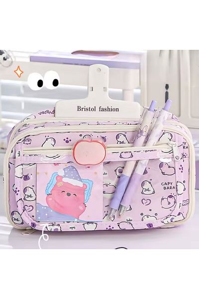 Kawai Capybara Capybara Transparent Window Multi Compartment Large Capacity Pen Holder Pencil Case