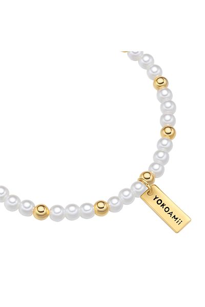 YOKOAMİİ Perlenarmband Armband gelbgold Perle (synth.) weiß