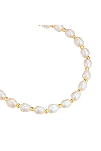 YOKOAMİİ Perlenarmband Armband gelbgold Süßwasser-Zuchtperle weiß