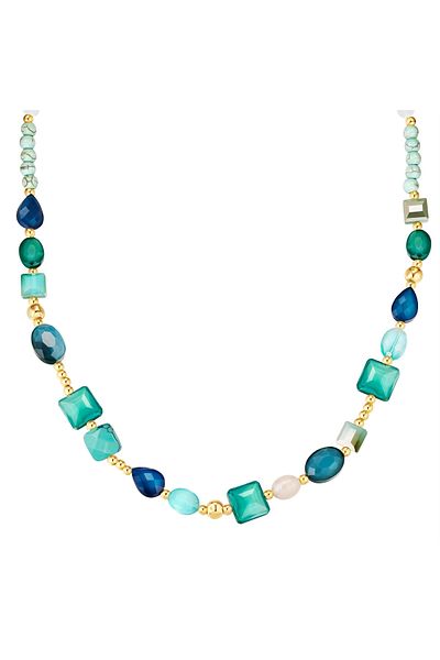 Lulu & Jane Modeschmuckhalskette Kette Gelbgold Türkis Kristall