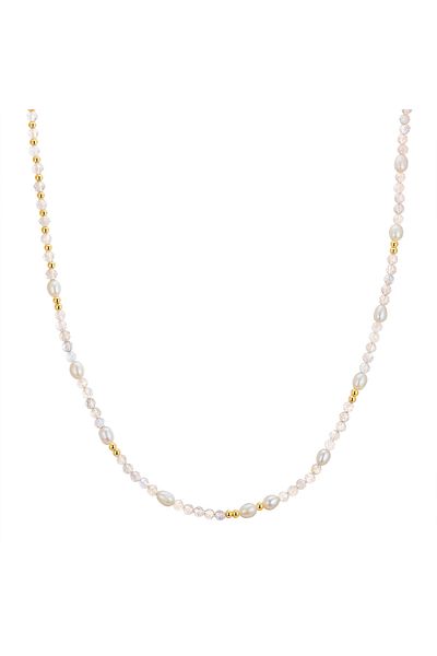 Glanzstücke München Edelsteinhalskette Kette Sterling Silber Gelbgold Süßwasser-zuchtperle Weiß Labradorit Blau