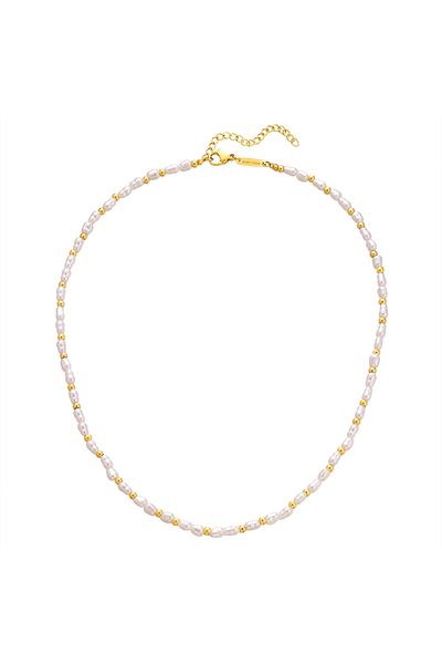 eastside Edelstahlhalskette Kette Edelstahl Gelbgold Perle (SYNTH.) Weiß