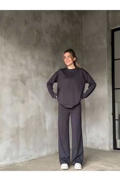 Ebedi Osy Modal Soft Textured Fabric Crew Neck Set - Black