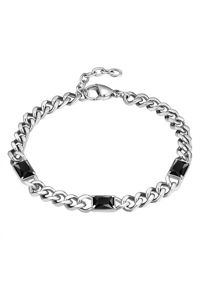 True Rebels Edelstahlarmband Armband Edelstahl Zirkonia schwarz