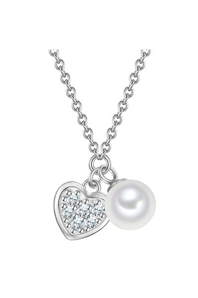 Glanzstücke München Silberhalskette Kette mit Anhänger Sterling Silber Süßwasser-Zuchtperle weiß Zirkonia weiß