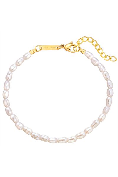 eastside Edelstahlarmband Armband Edelstahl Gelbgold Perle (SYNTH.) Weiß
