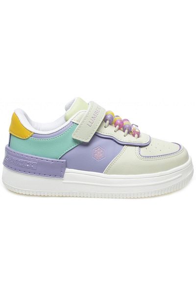 lumberjack Спортни кожени обувки Freya White Lilac Mint 31-35 с горна част и мъниста за момичета